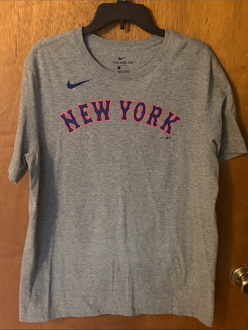 Mets Nike Gray Short Sleeve T-Shirt with Blue and Orange New York Graphic